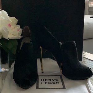 HERVE LEGER Black leather/pony Wileta Shoe